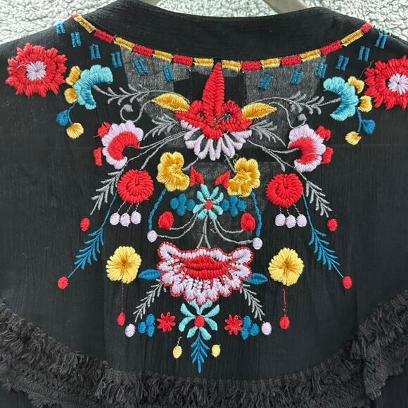 Avani Women's Large Black Long Sleeve Embroidered Tunic Flowy Boho - Picture 10 of 12